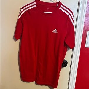 Adidas Red Tee with White Stripes